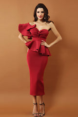 One-Shoulder Backless Ruffle Dress