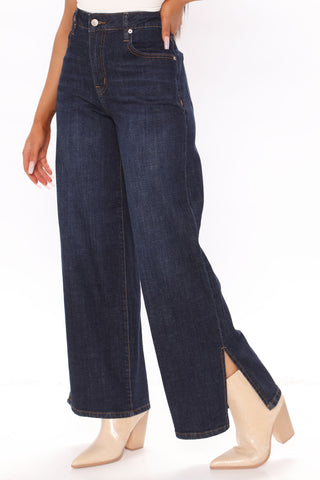 World's Apart High Rise Wide Leg Jeans - Dark Wash