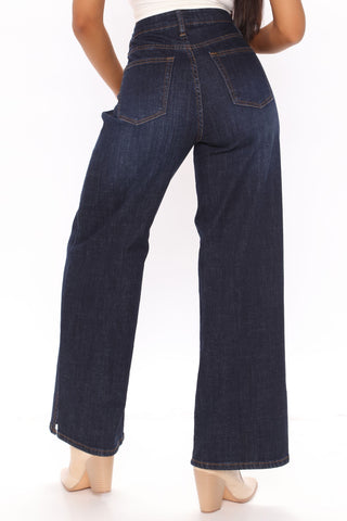 World's Apart High Rise Wide Leg Jeans - Dark Wash