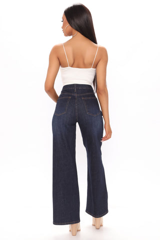 World's Apart High Rise Wide Leg Jeans - Dark Wash