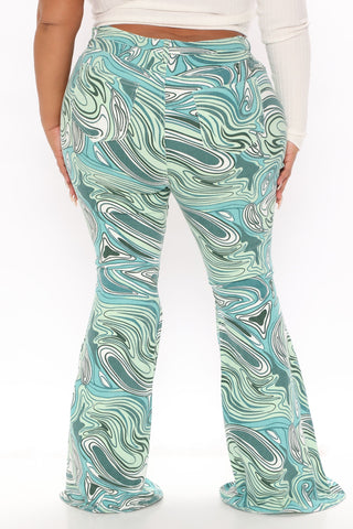 Too Groovy Swirl Print Flare Jeans - Green/combo