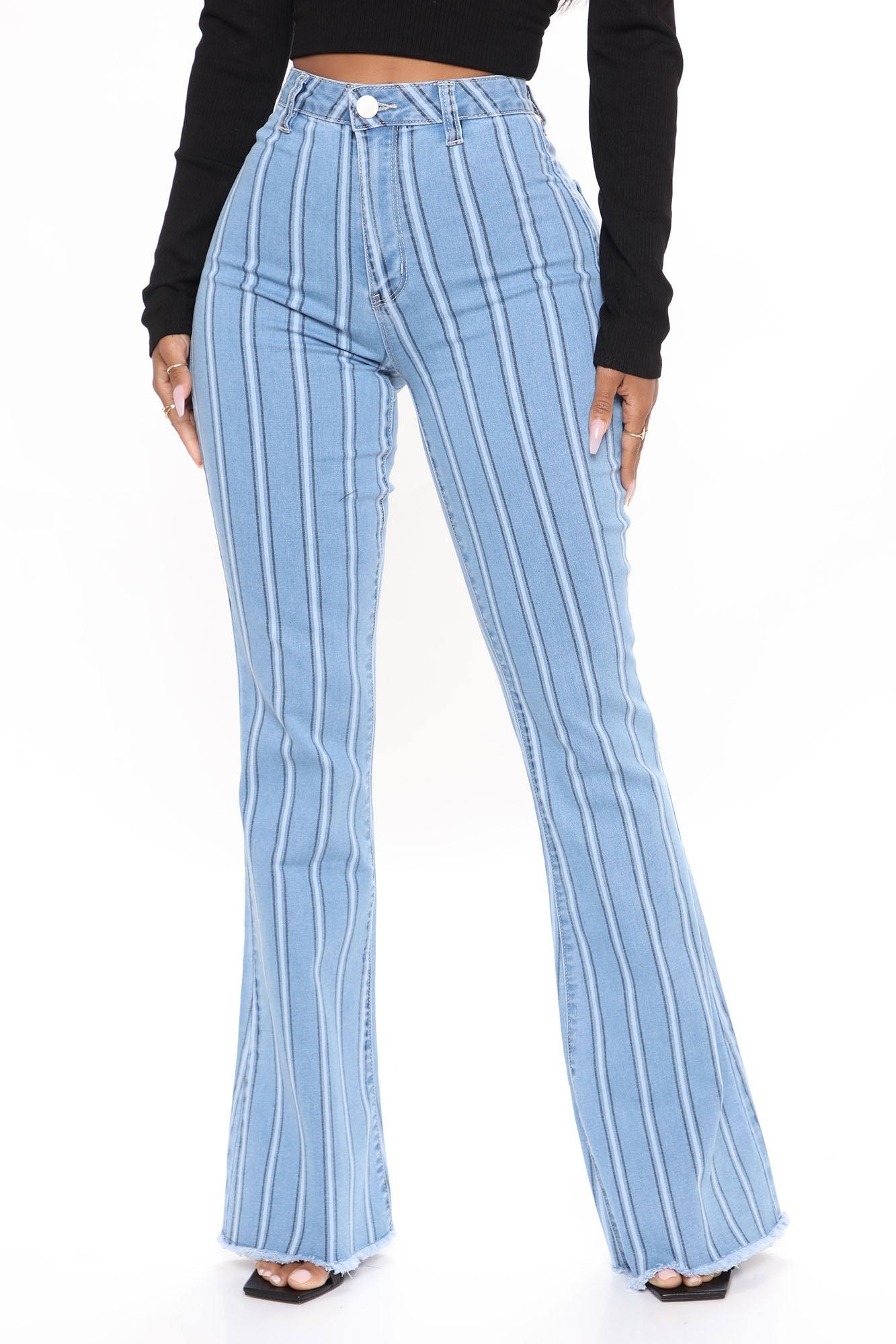Valentina Stripe High Rise Flare Jeans - Medium Blue Wash