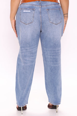 Stole His Heart Ripped Boyfriend Jeans - Medium Blue Wash