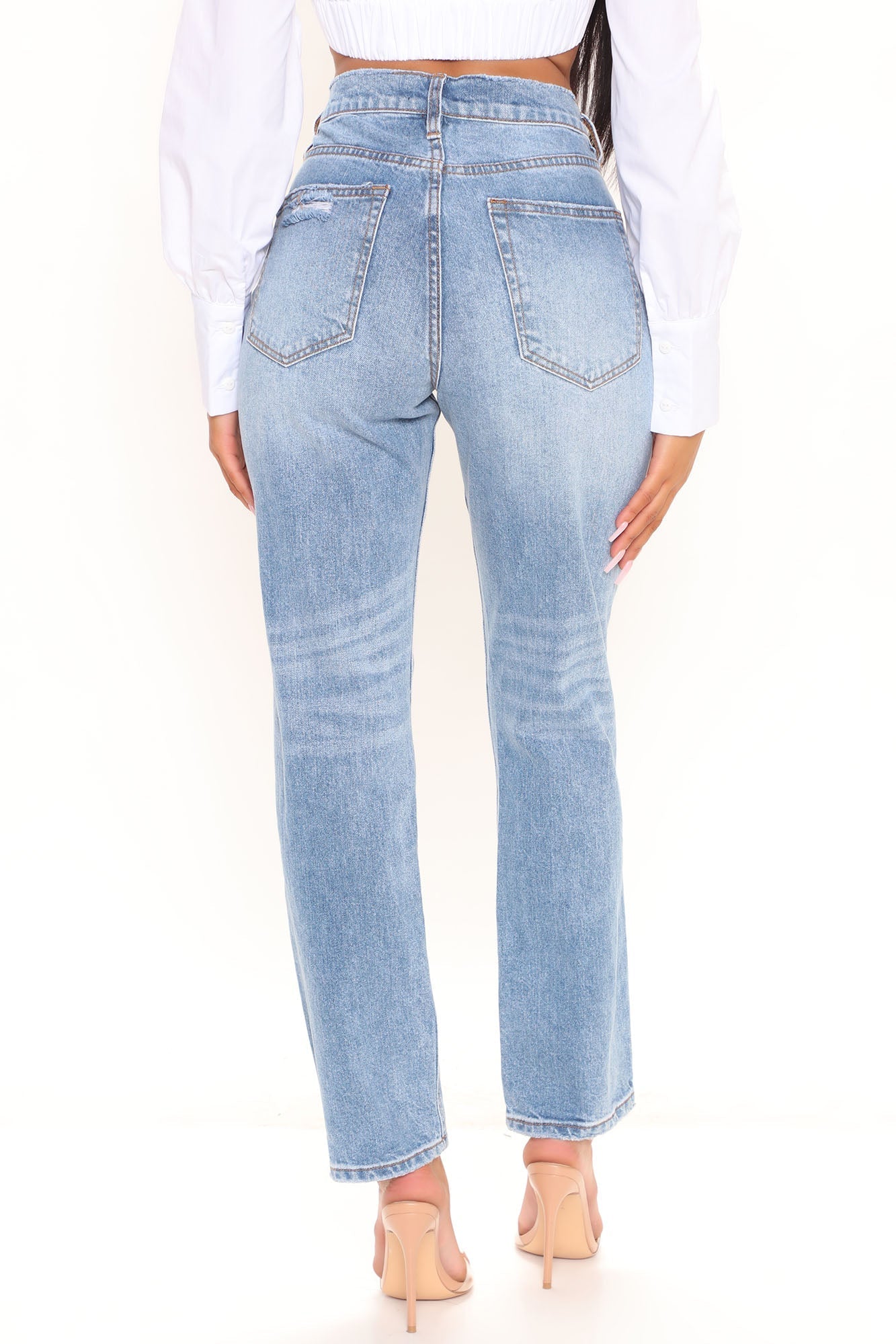 Stole His Heart Ripped Boyfriend Jeans - Medium Blue Wash