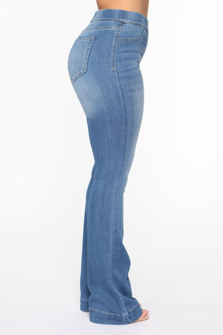 Start Something Mid Rise Flare Jeans - LightWash