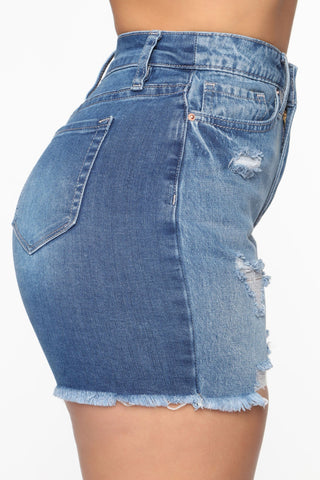 The Mixer Distressed Denim Shorts - Light Blue Wash
