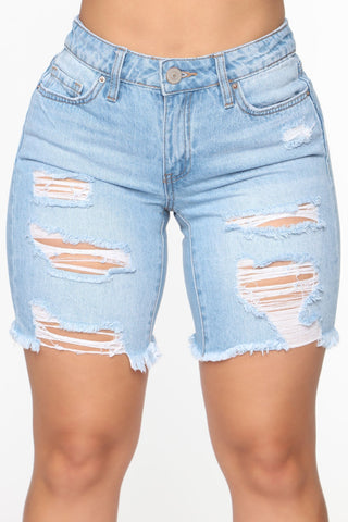 The Mixer Distressed Denim Bermudas - Light Blue Wash