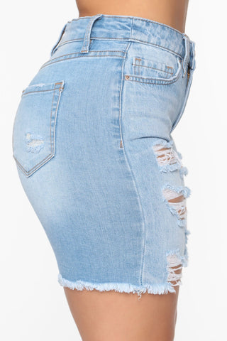 The Mixer Distressed Denim Bermudas - Light Blue Wash