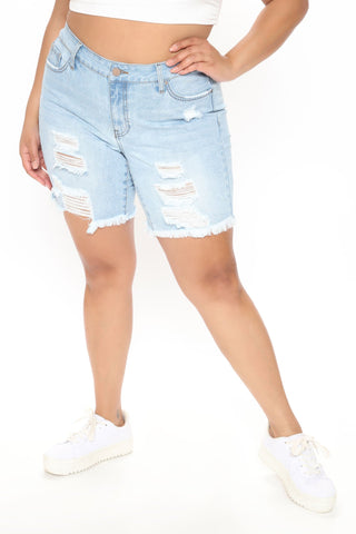 The Mixer Distressed Denim Bermudas - Light Blue Wash