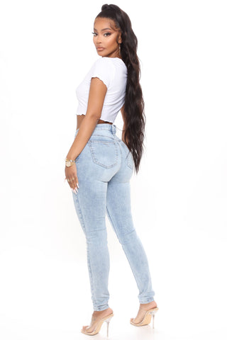 Tabitha Mid Rise Ripped Skinny Jeans - Light Blue Wash