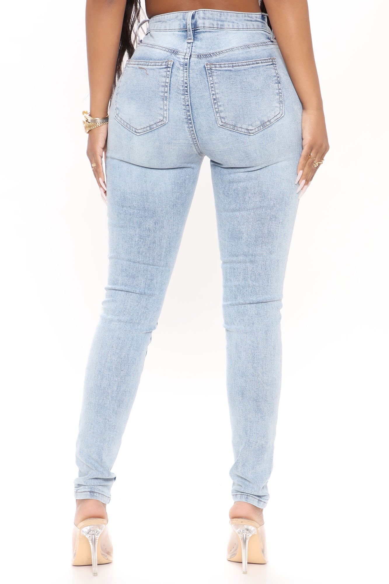 Tabitha Mid Rise Ripped Skinny Jeans - Light Blue Wash