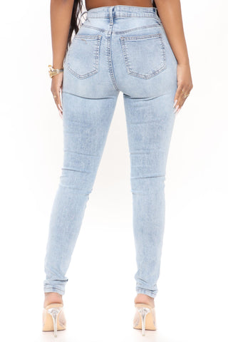 Tabitha Mid Rise Ripped Skinny Jeans - Light Blue Wash