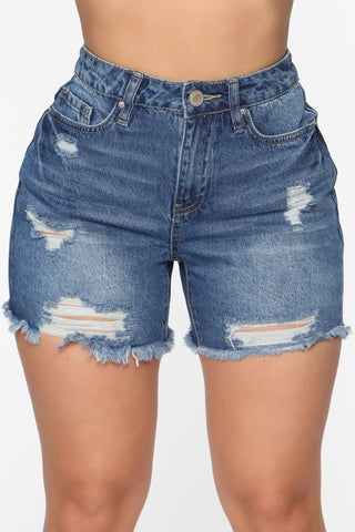 The Mixer Distressed Denim Shorts - Dark Denim