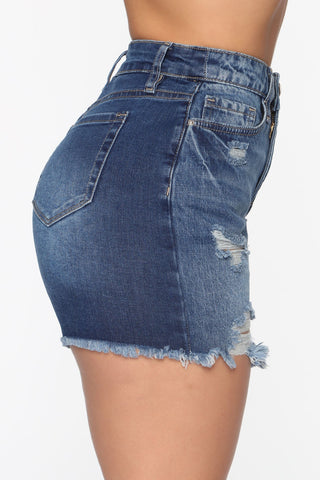 The Mixer Distressed Denim Shorts - Dark Denim