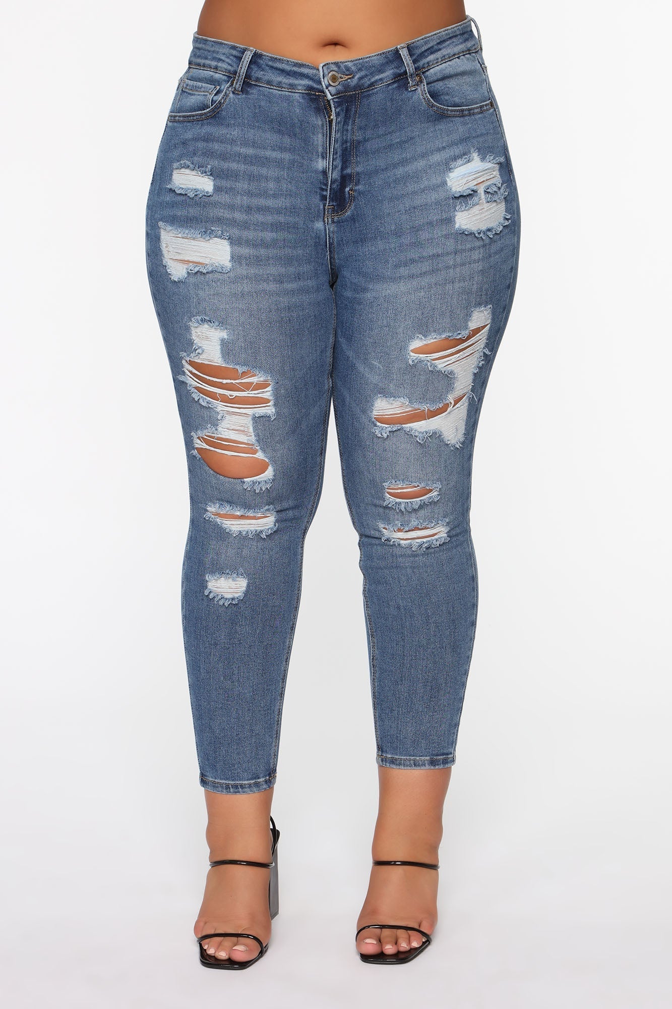 The Comeback Destructed Skinny Jeans - Medium Blue Wash