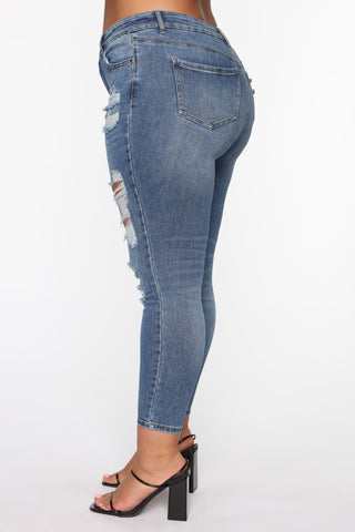 The Comeback Destructed Skinny Jeans - Medium Blue Wash