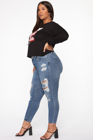The Comeback Destructed Skinny Jeans - Medium Blue Wash