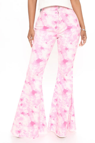 Sweet Surprise Tie Dye Bell Bottom Jeans - Pink