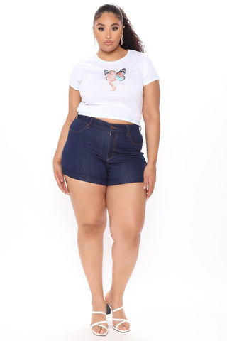 Take A Chance Super Stretch Denim Shorts - Dark Wash