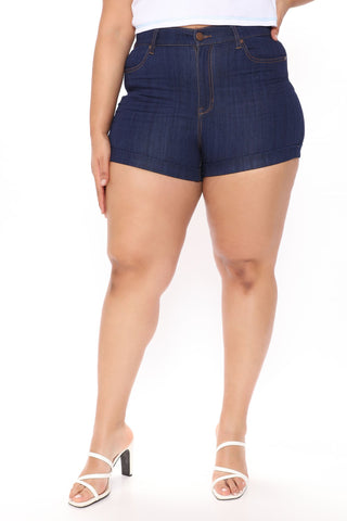 Take A Chance Super Stretch Denim Shorts - Dark Wash