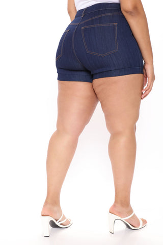 Take A Chance Super Stretch Denim Shorts - Dark Wash