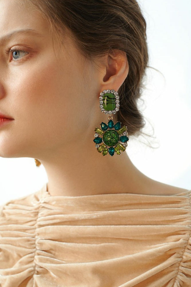 Green Dimond Dangle Earrings