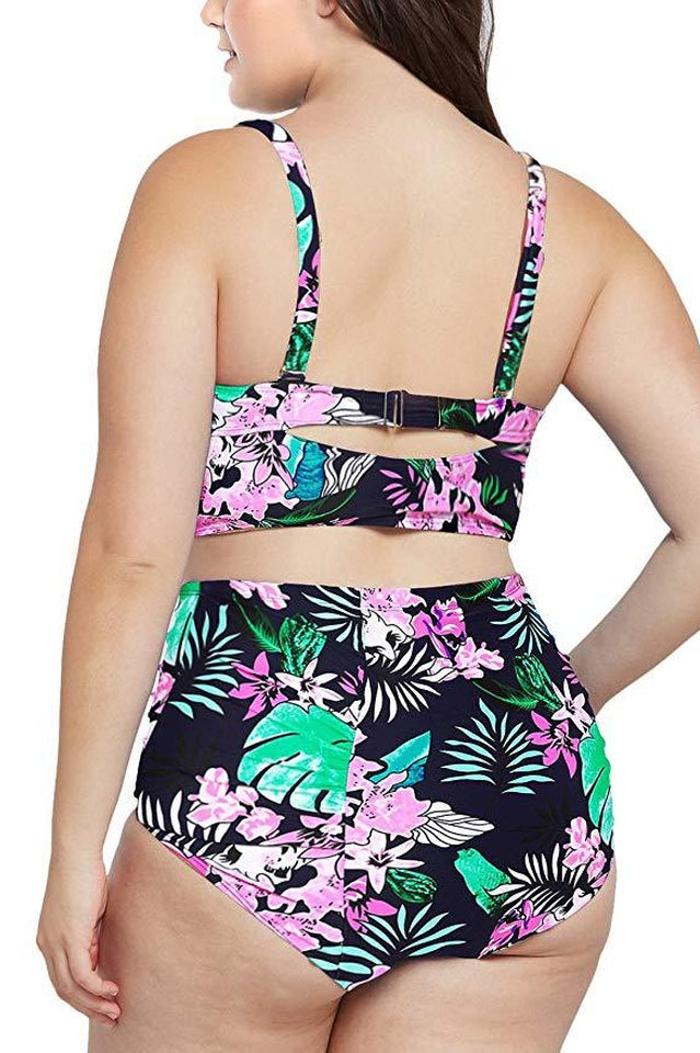 (L-5XL) Tropical Print Bikini Set