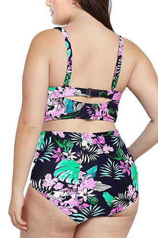 (L-5XL) Tropical Print Bikini Set