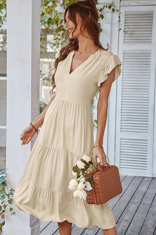 Ruffle Shoulder V Neck Vacation Dress