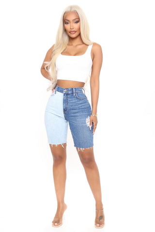 What's The Difference Two Tone Denim Bermudas - Blue/combo