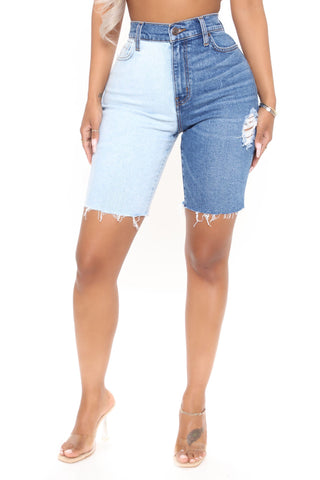 What's The Difference Two Tone Denim Bermudas - Blue/combo