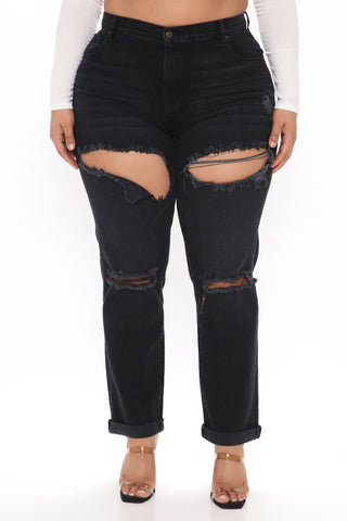 Tall Hometown Hottie Destroyed Mom Jeans - Black
