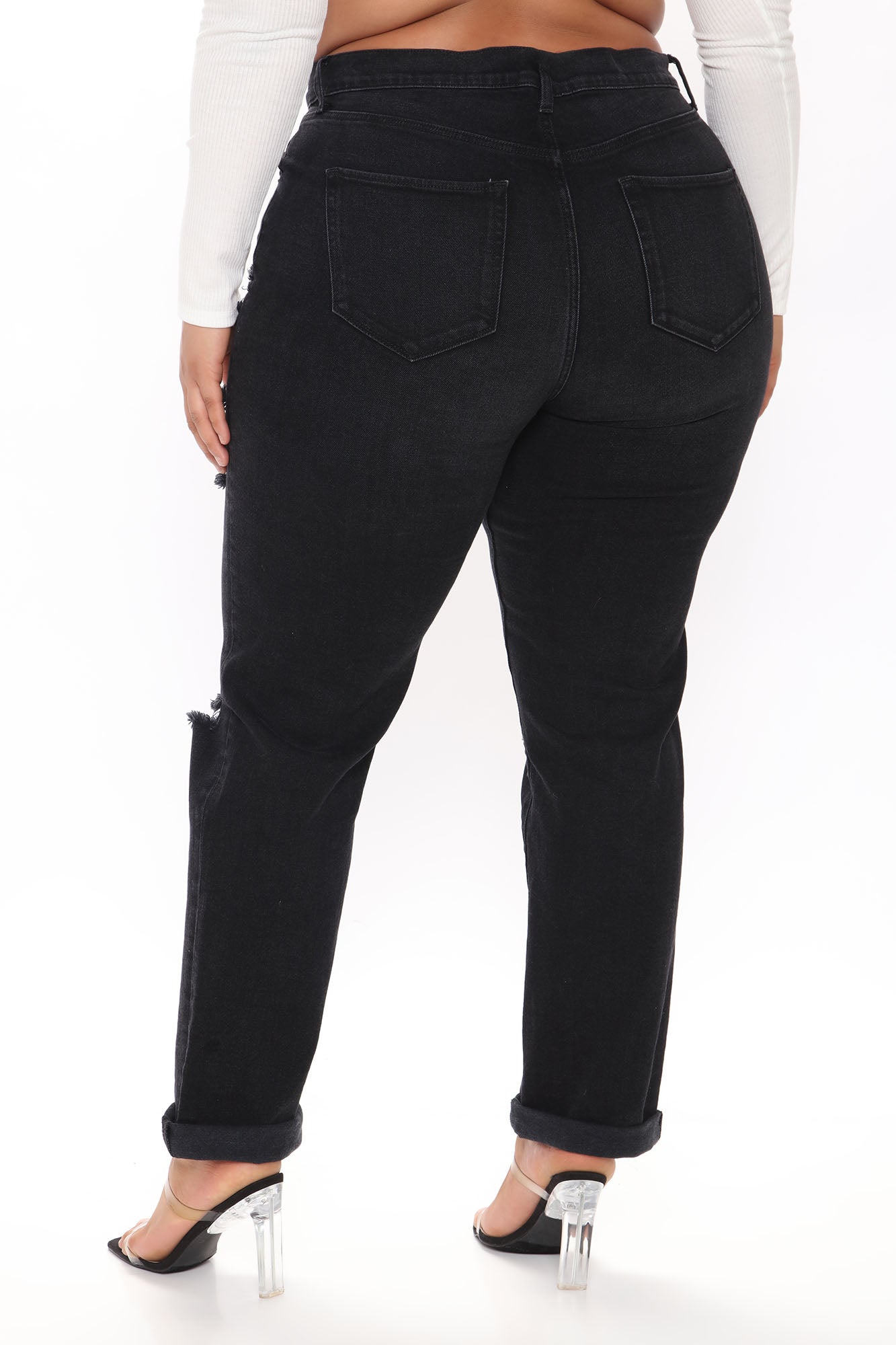 Tall Hometown Hottie Destroyed Mom Jeans - Black