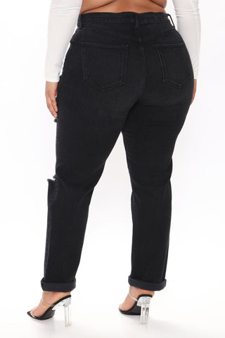 Tall Hometown Hottie Destroyed Mom Jeans - Black