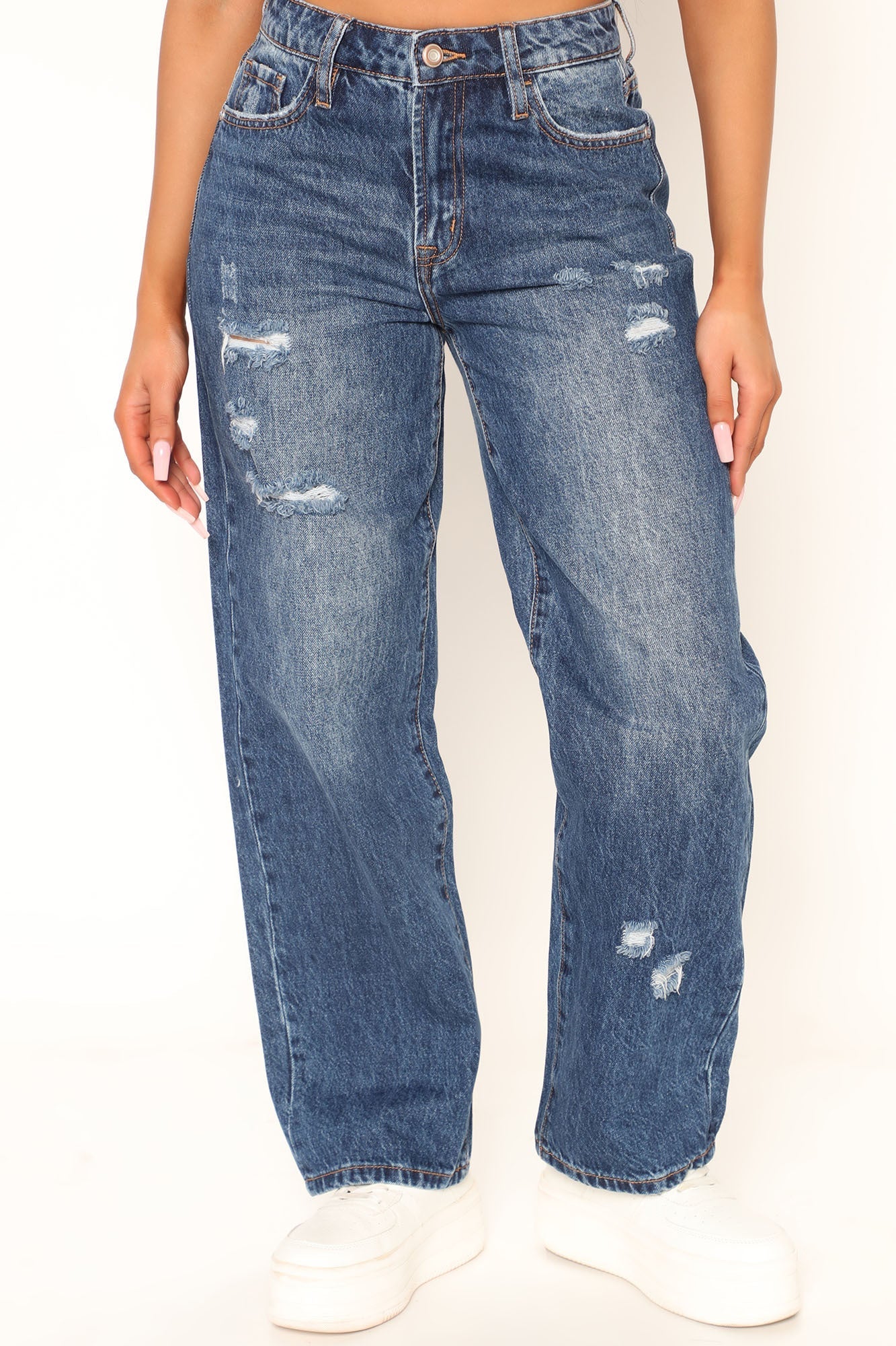 Street Style Non Stretch Destroyed Jeans - Dark Wash