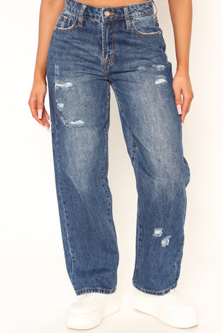 Street Style Non Stretch Destroyed Jeans - Dark Wash
