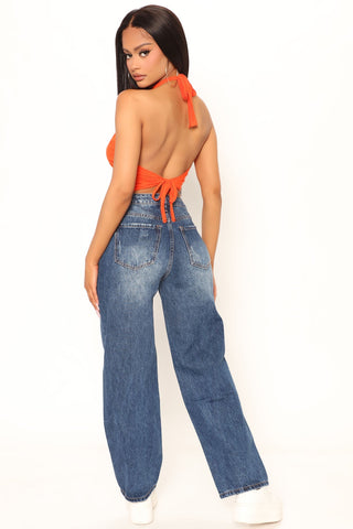 Street Style Non Stretch Destroyed Jeans - Dark Wash