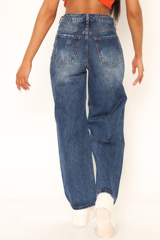 Street Style Non Stretch Destroyed Jeans - Dark Wash