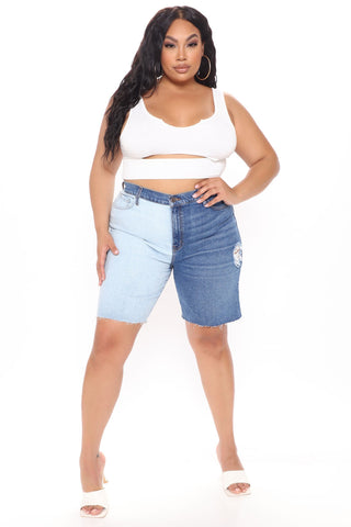 What's The Difference Two Tone Denim Bermudas - Blue/combo