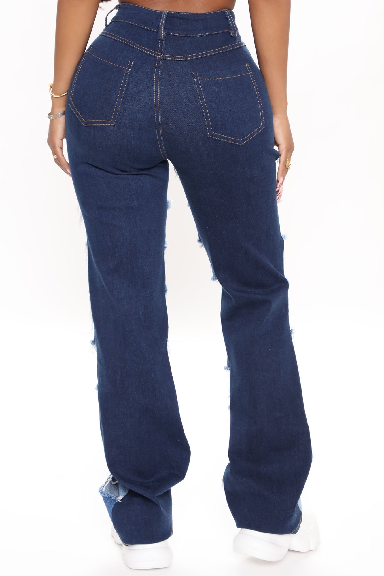 Time After Time Patchwork Bootcut Jeans - Blue/combo