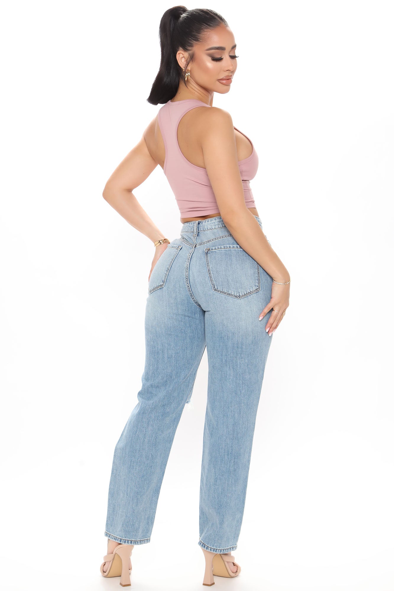 Sunday Brunch 90's Distressed Boyfriend Jeans - Medium Blue Wash