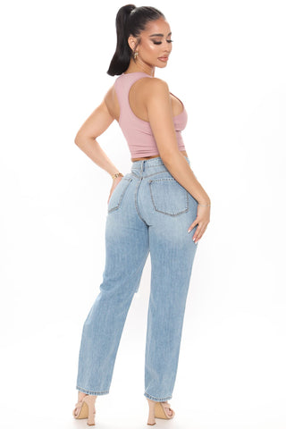 Sunday Brunch 90's Distressed Boyfriend Jeans - Medium Blue Wash
