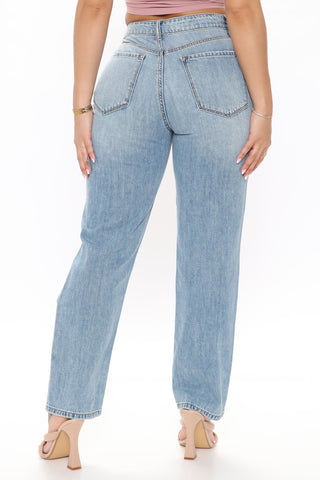 Sunday Brunch 90's Distressed Boyfriend Jeans - Medium Blue Wash