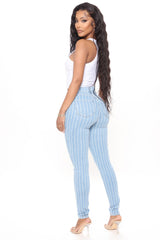 You've Crossed The Line Striped Skinny Jeans - Medium Blue Wash