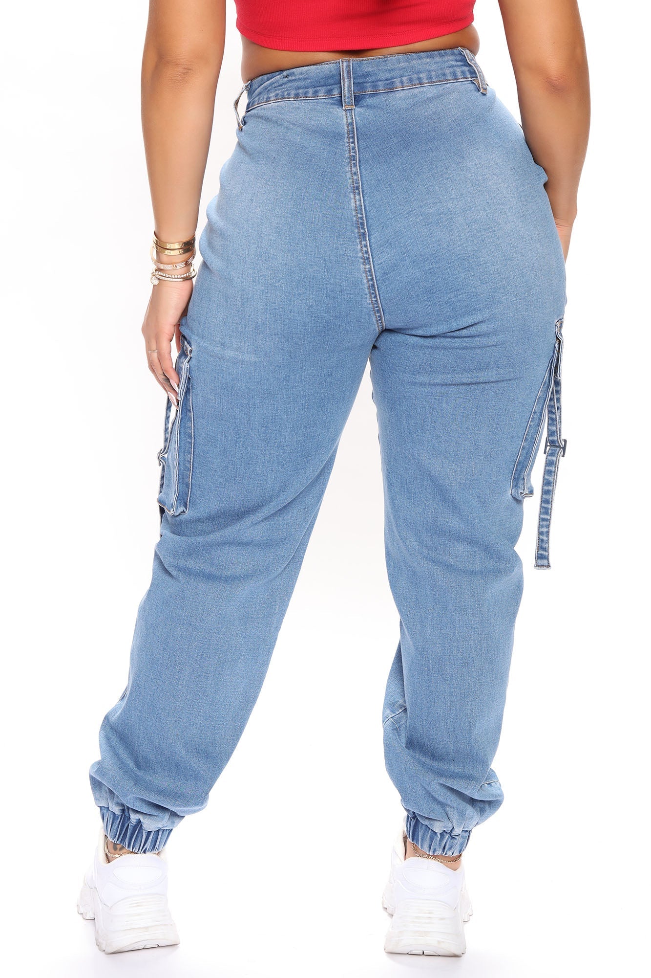 Stayin' Ready Stretch Cargo Denim Joggers - Medium Blue Wash