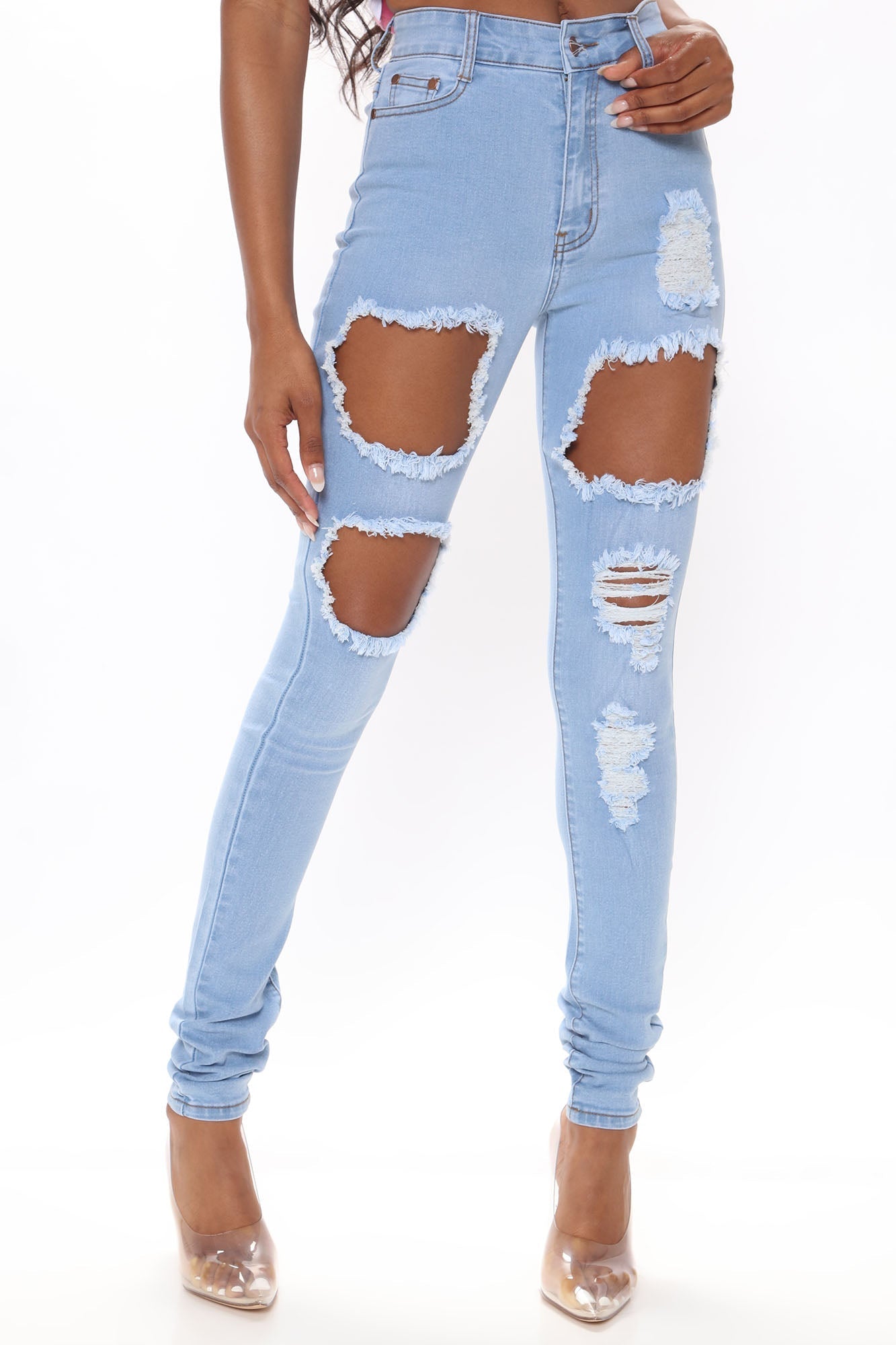 Tall Catty Distressed Skinny Jeans - Light Blue Wash