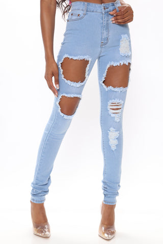 Tall Catty Distressed Skinny Jeans - Light Blue Wash
