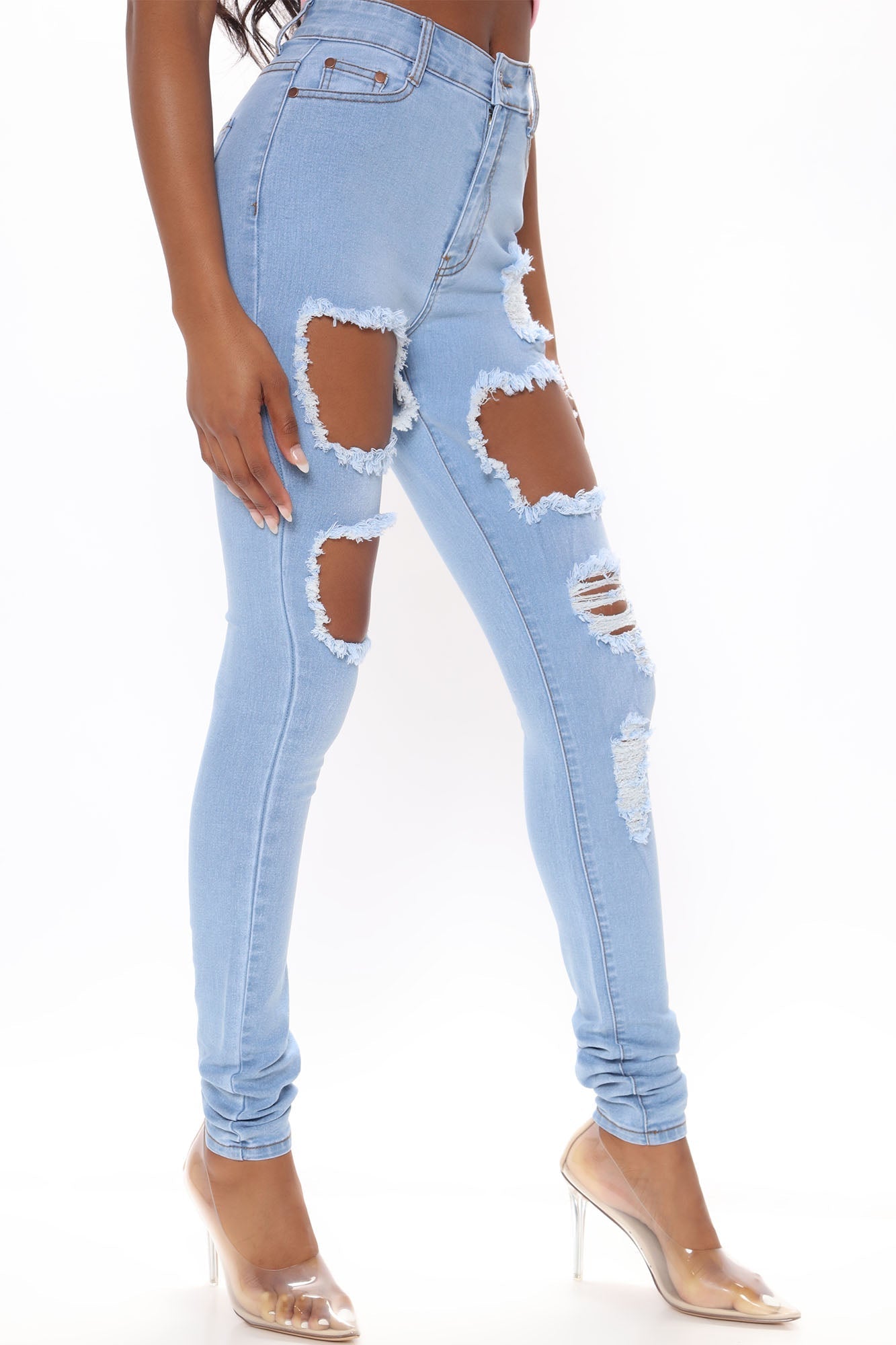 Tall Catty Distressed Skinny Jeans - Light Blue Wash