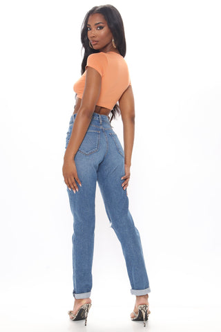 Tall Hometown Cutie Destroyed Mom Jeans - Medium Blue Wash