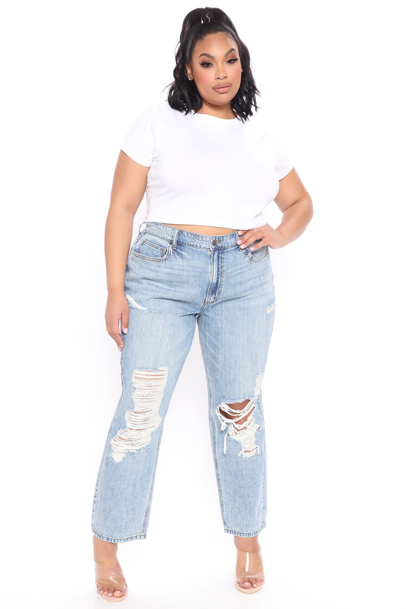 Sunday Brunch 90's Distressed Boyfriend Jeans - Medium Blue Wash